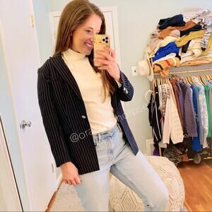 Veronica Beard Navy Blue Striped Lace Side One Button Dickey Blazer Jacket XXS